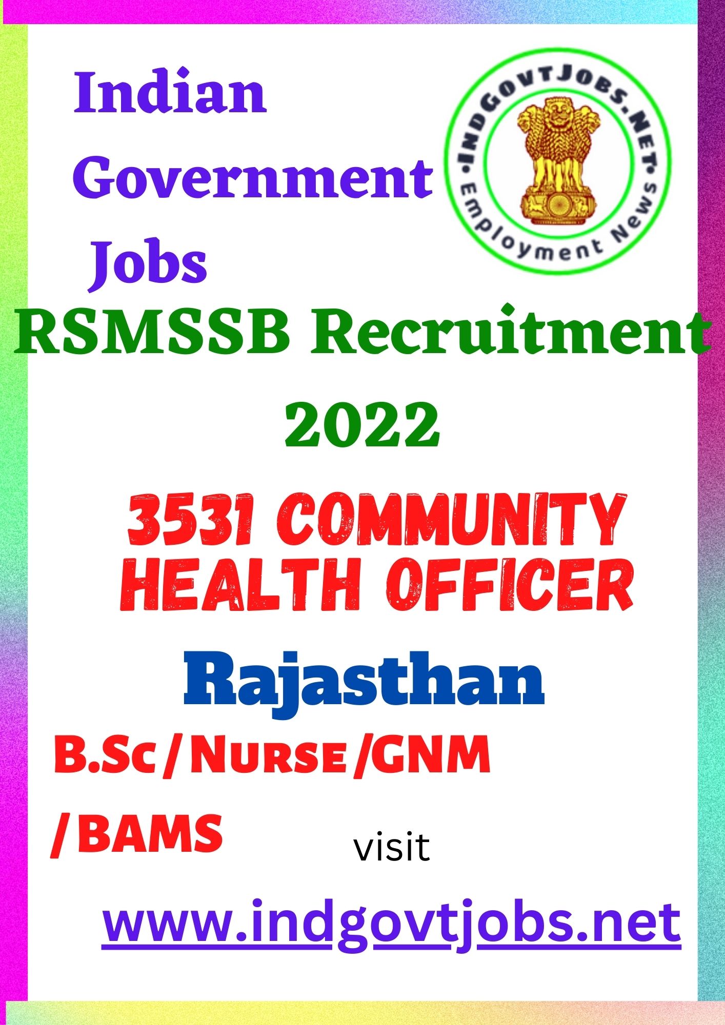 RSMSSB Recruitment - 3531 Community Health Officer Best Job Vacancy 2022