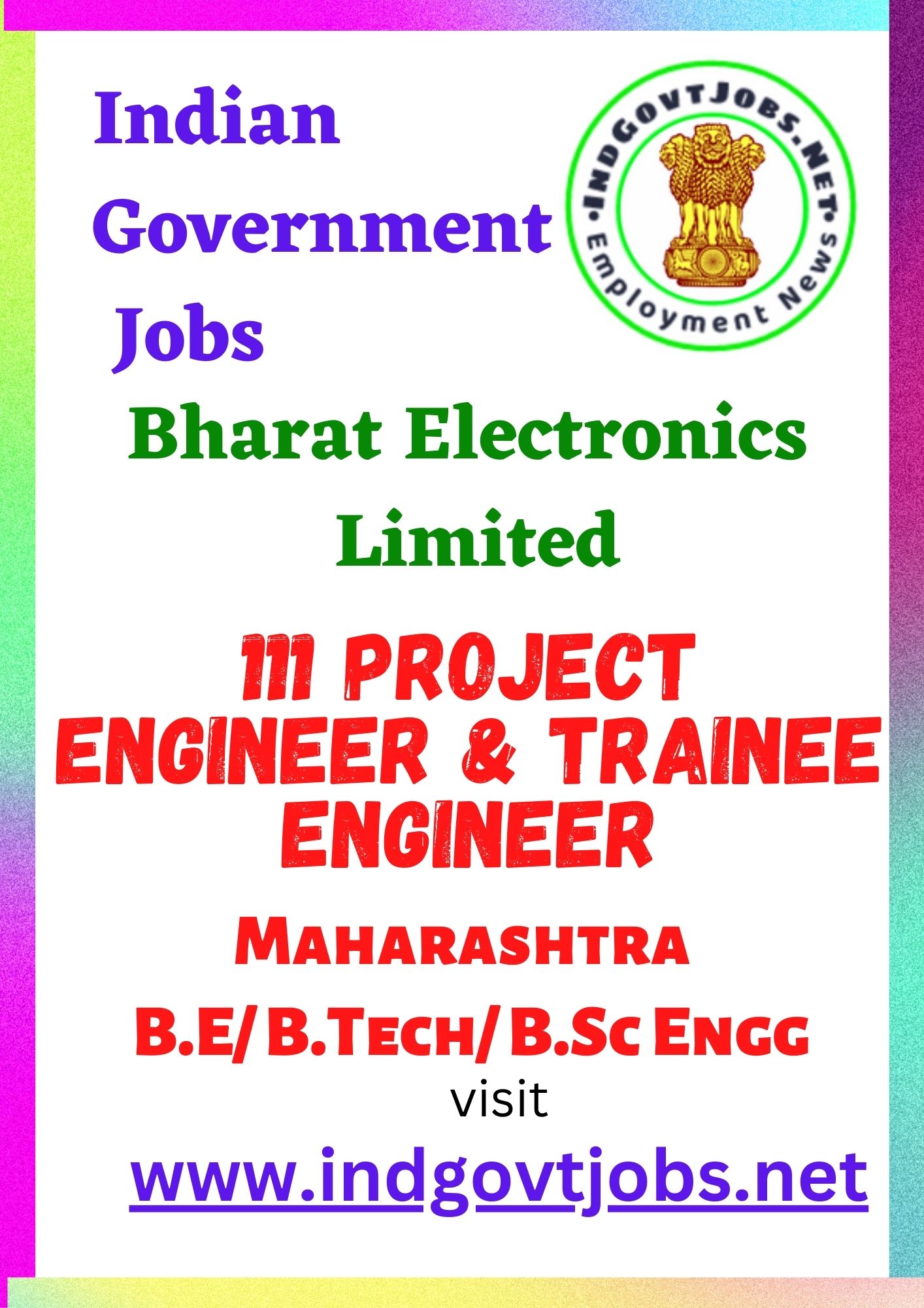 BEL Recruitment -111 Project Engineer & Trainee Engineer Best Job Vacancy 2022