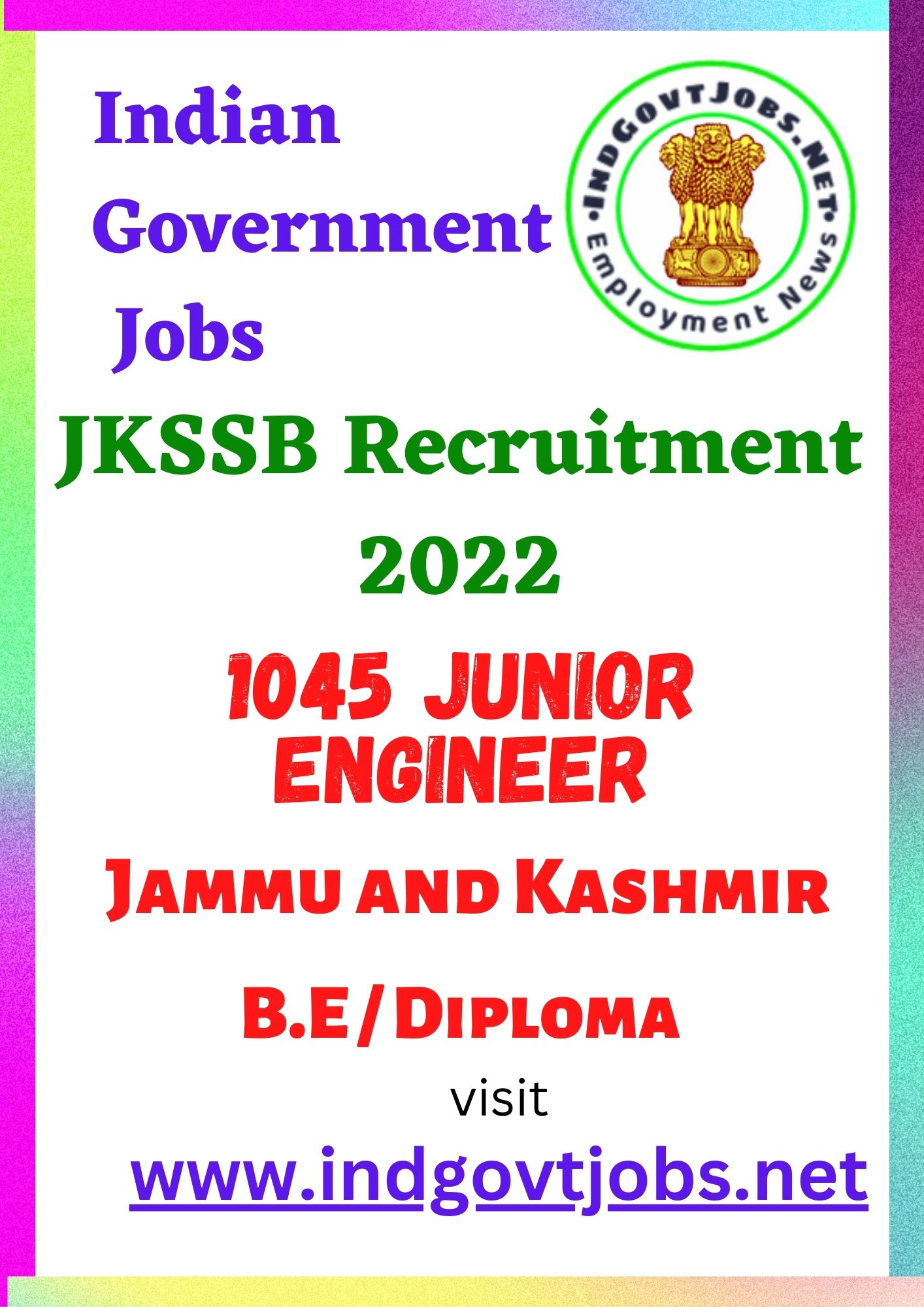 JKSSB Recruitment - 1045 Junior Engineer Best Job Vacancy 2022