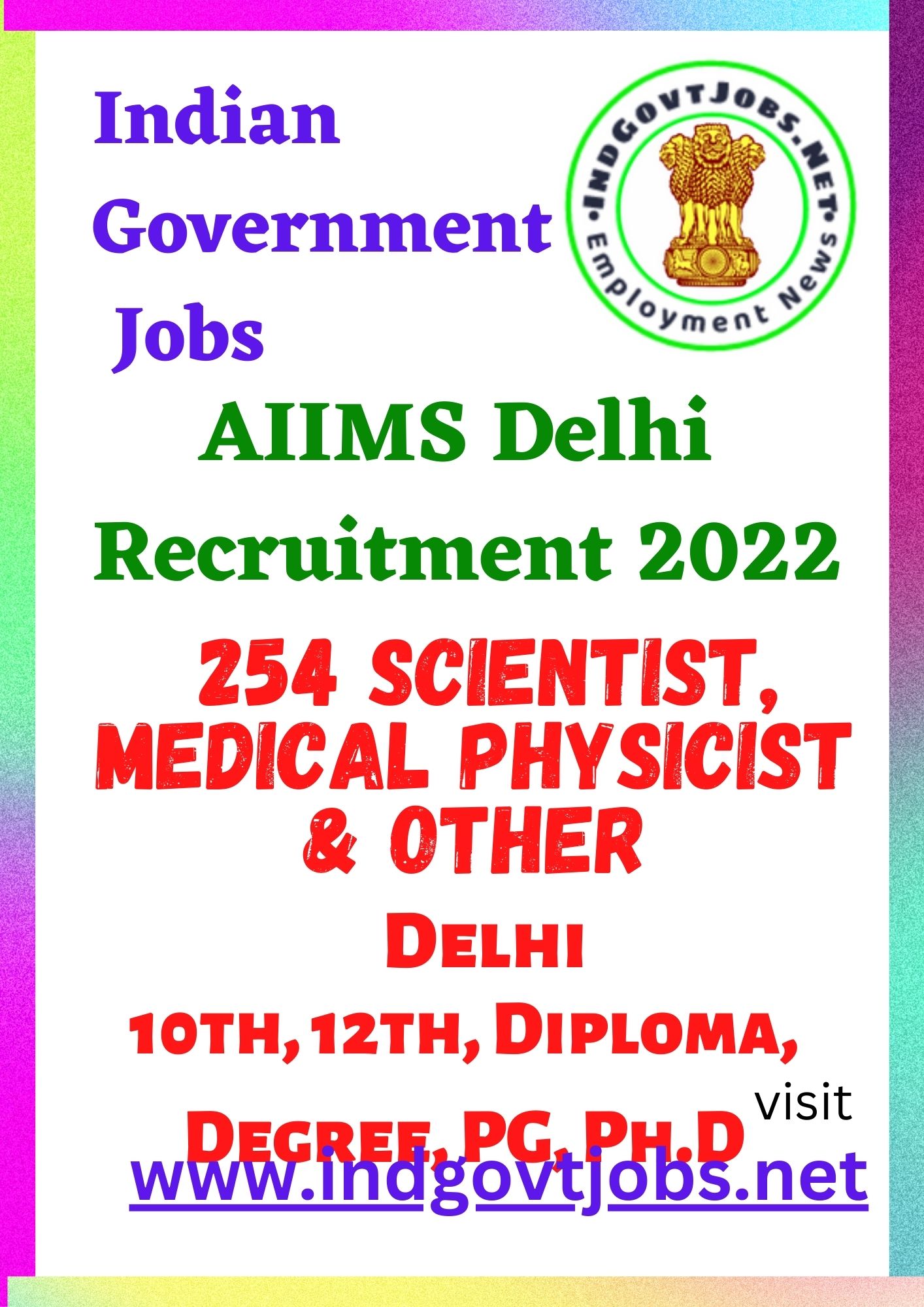 AIIMS Delhi Recruitment - 254 Scientist, Medical Physicist & Other Best Job Vacancy 2022