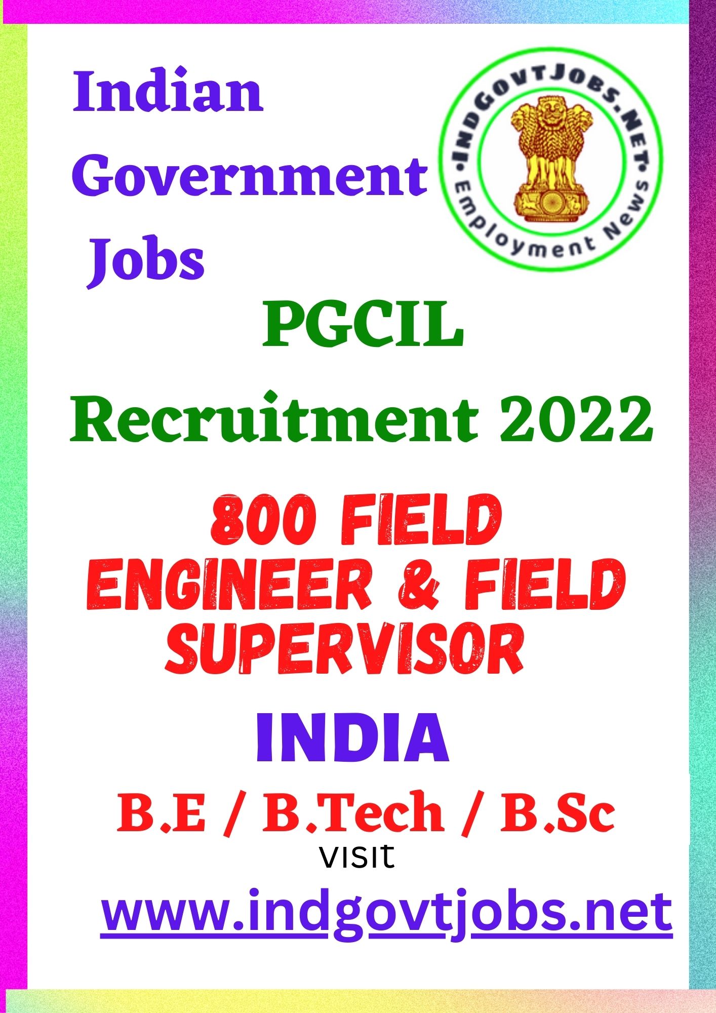 PGCIL Best Job Vacancy 2022 - 800 Field Engineer & Field Supervisor Recruitment