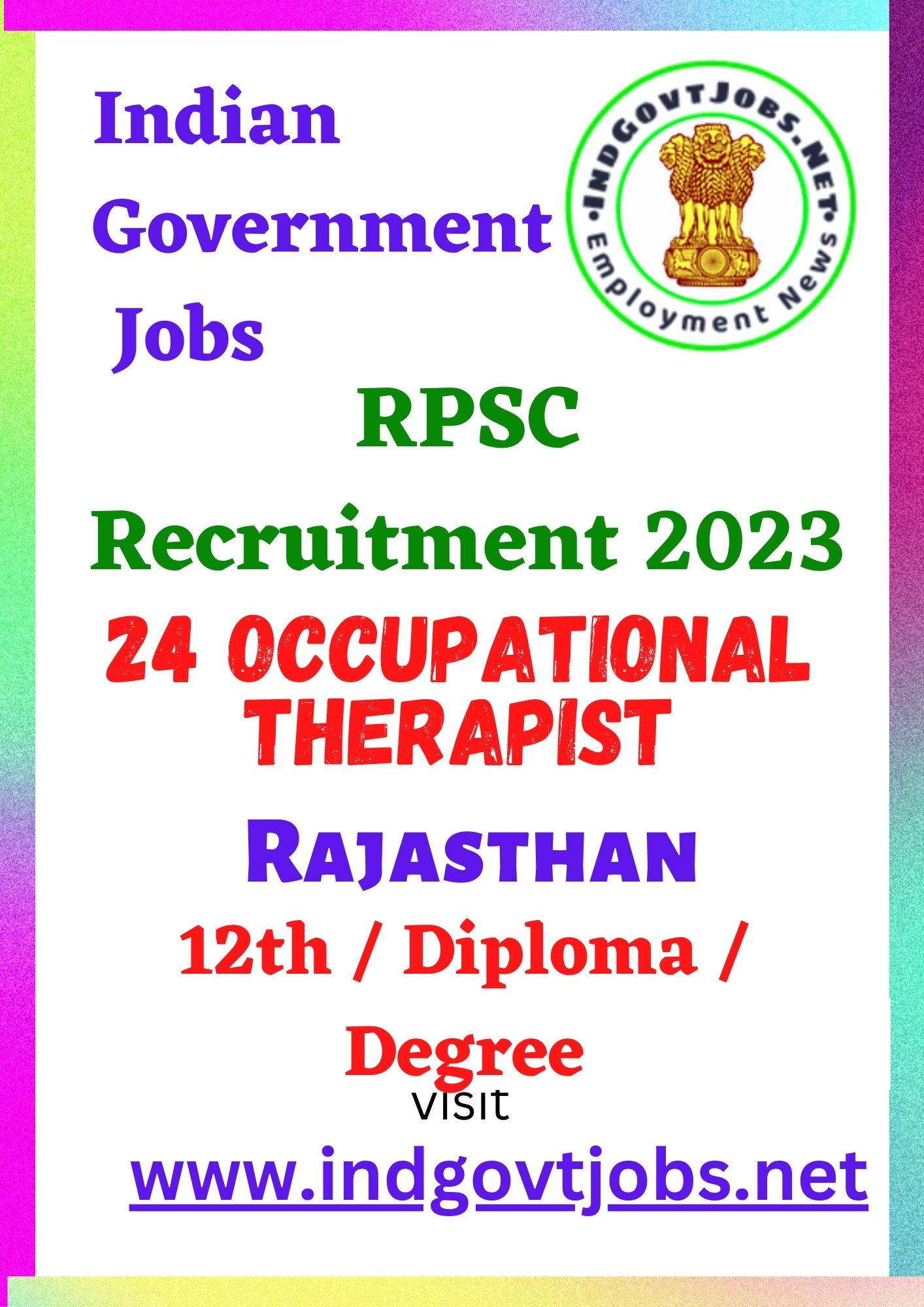 RPSC Best Job Vacancy 2022 -24 Occupational Therapist Recruitment