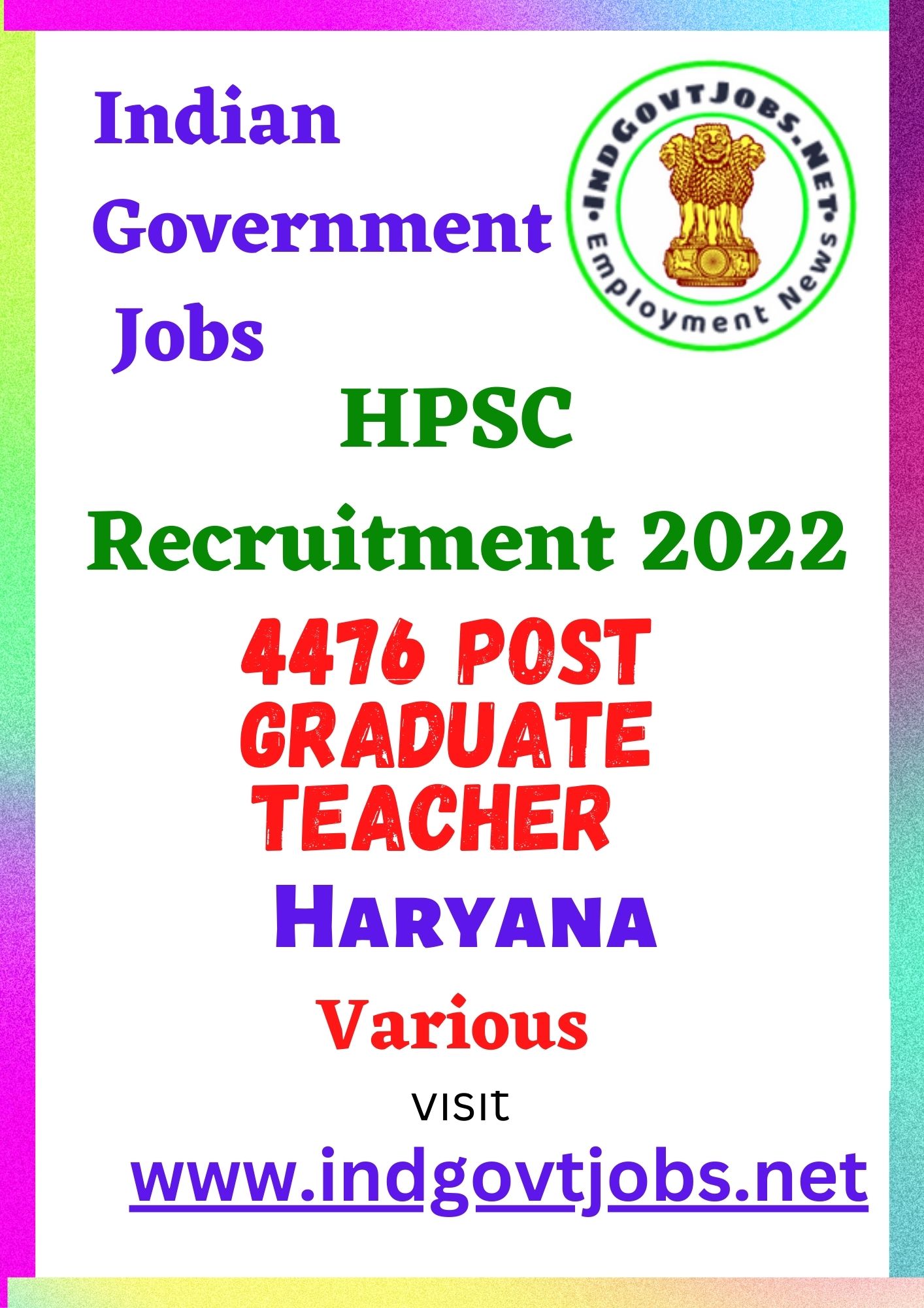 HPSC Recruitment - 4476 Post Graduate Teacher Best Job Vacancy 2022