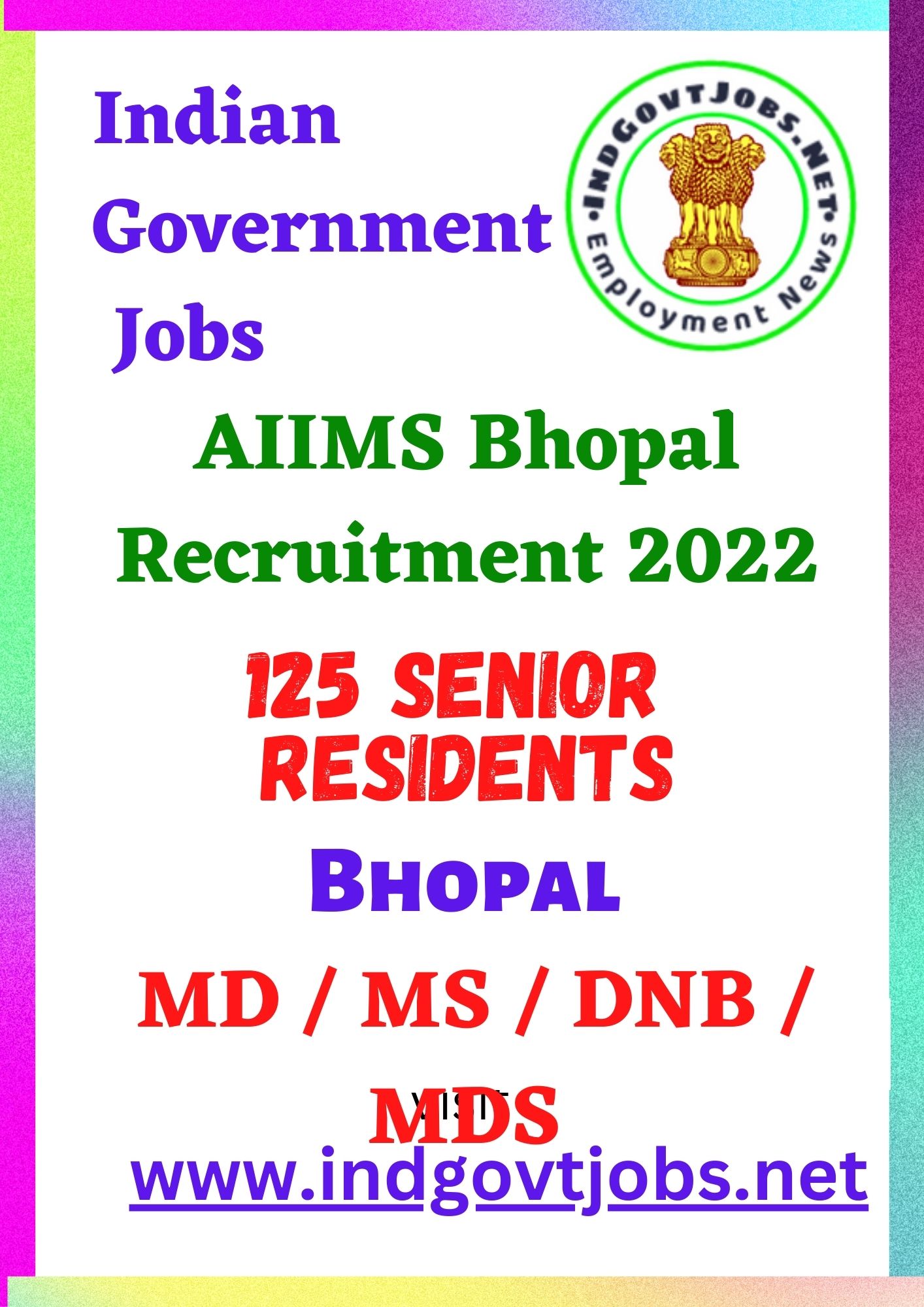 AIIMS Bhopal Recruitment - 125 Senior Residents Best Job Vacancy 2022