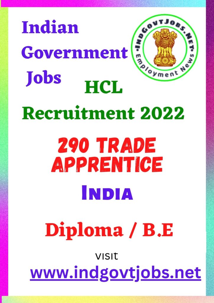 HCL Recruitment - 290 Trade Apprentice Best Job Vacancy 2022