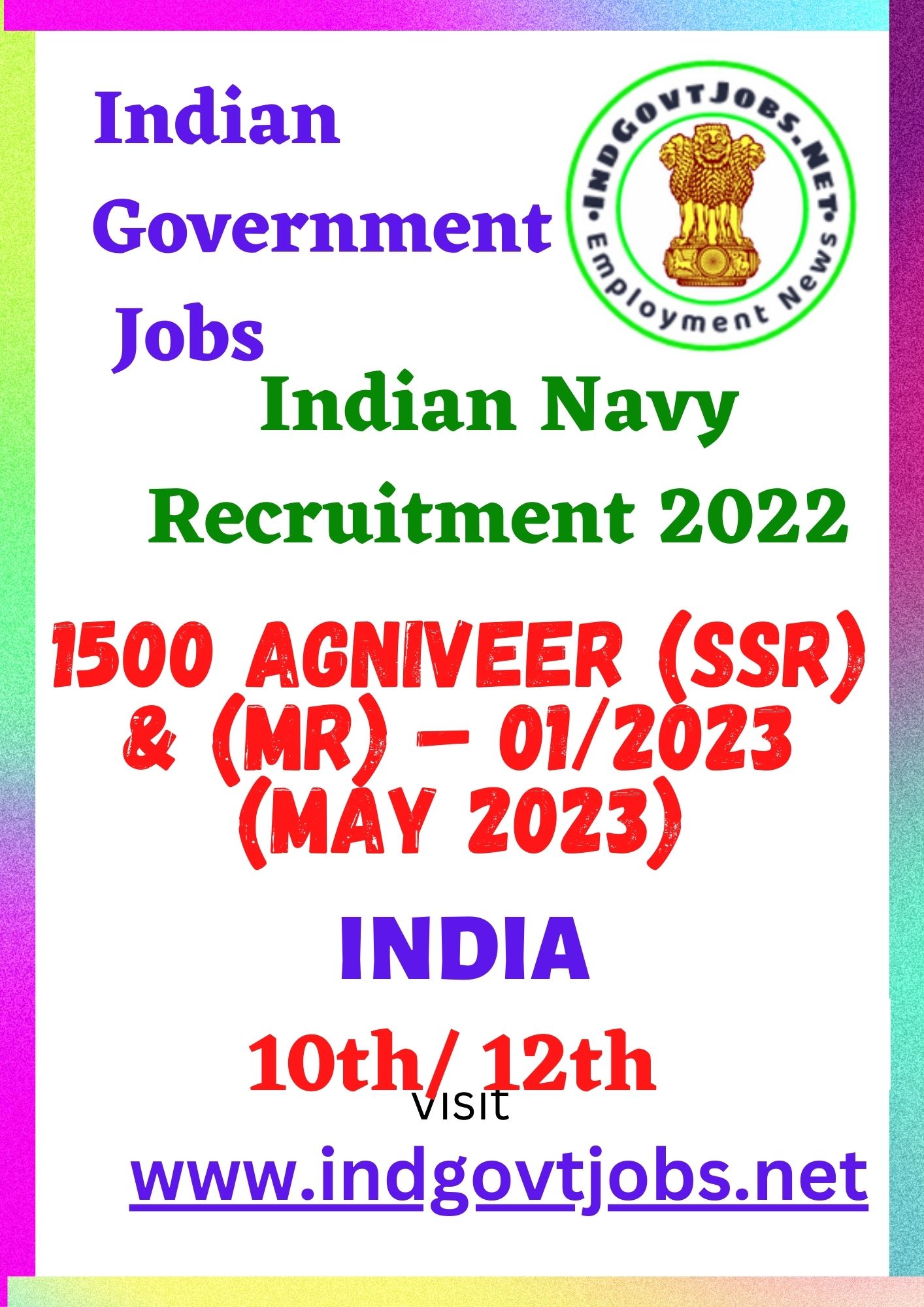 Indian Navy Recruitment - 1500 Agniveer (SSR) & (MR) – 01/2023 (May 2023) Best Job Vacancy 2023