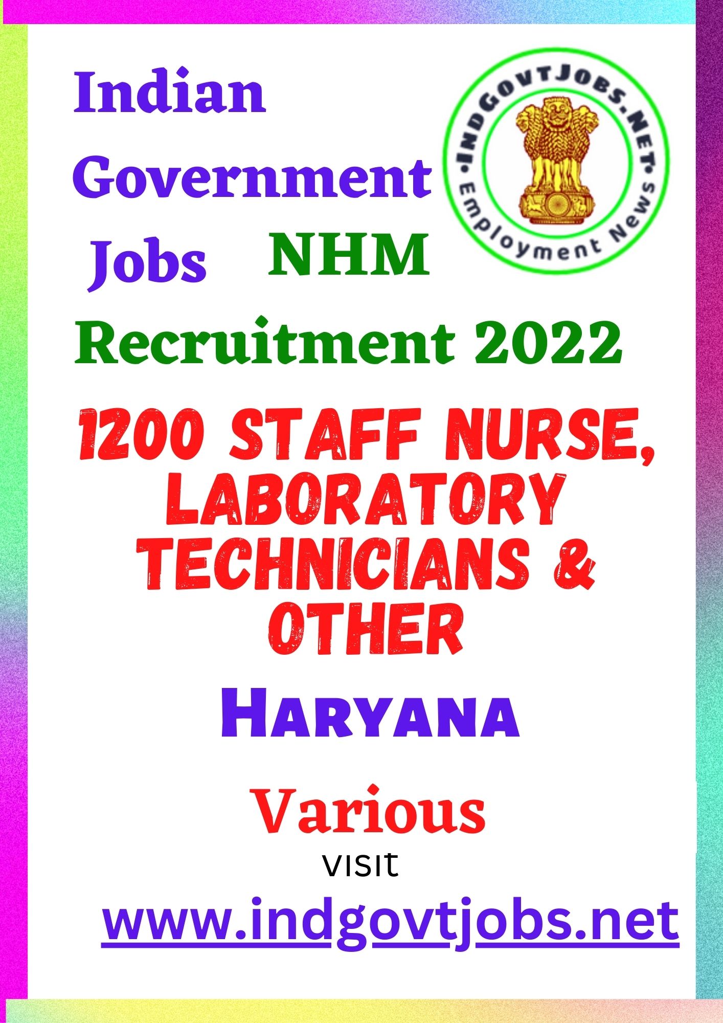 NHM, Haryana Recruitment - 1200 Staff Nurse, Laboratory Technicians & Other Best Job Vacancy 2022