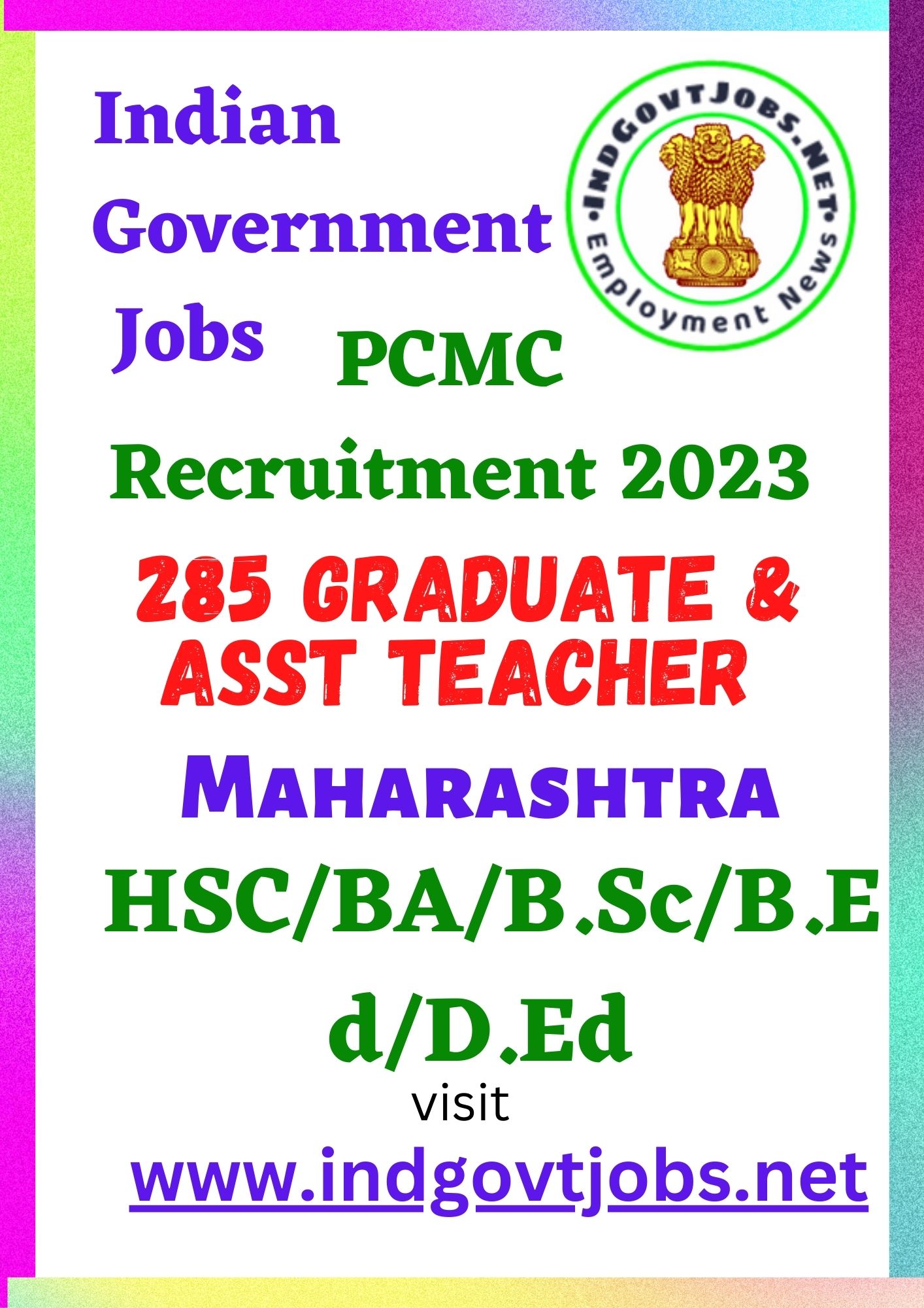PCMC Recruitment – 285 Graduate & Asst Teacher Walk-In Best Job Vacancy 2022
