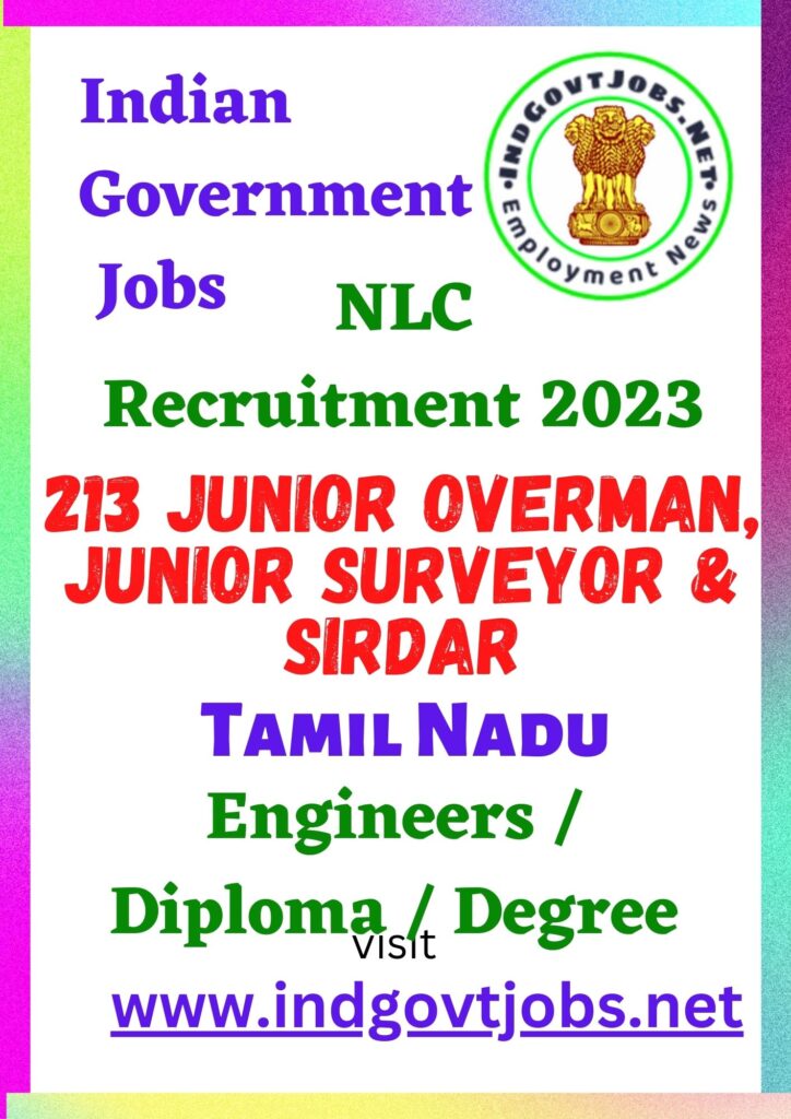 NLC Recruitment - 213 Junior Overman, Junior Surveyor & Sirdar Best Job Vacancy 2022