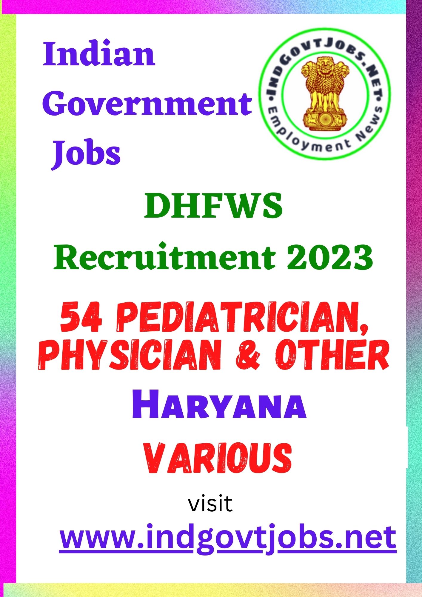 DHFWS Haryana Recruitment - 54 Pediatrician, Physician & Other Best Job Vacancy 2022