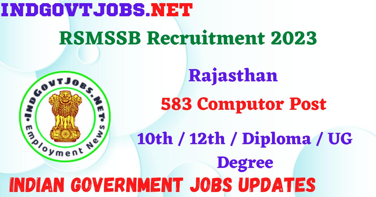 RSMSSB Recruitment 2023 – 583 Computor Post Apply Online IndGovtjobs