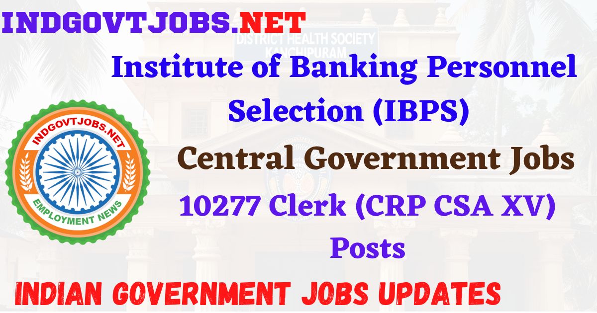 IBPS Recruitment 2025 - 10277 Clerk (CRP CSA XV) Posts IndGovtjobs